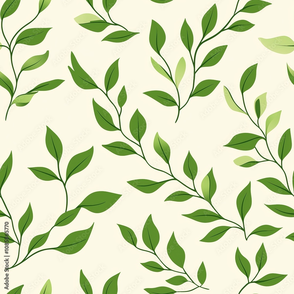 Green leafy vines on soft beige background, seamless pattern Green leafy vines on soft beige background, seamless pattern