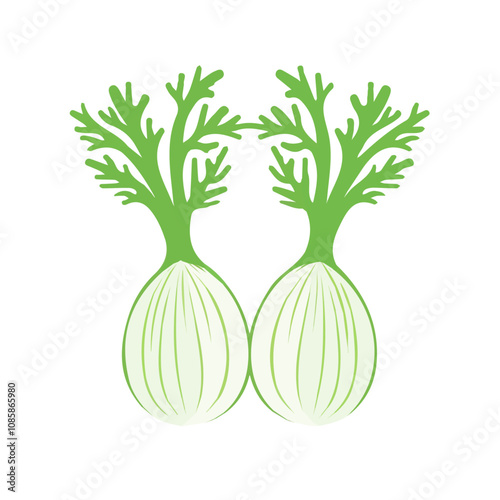 Simple flat 2D illustration of fennel fronds isolated on a white background, ai, flat 2d design,  ideal for animation, UI/UX design, mobile apps, web design, digital illustrations
