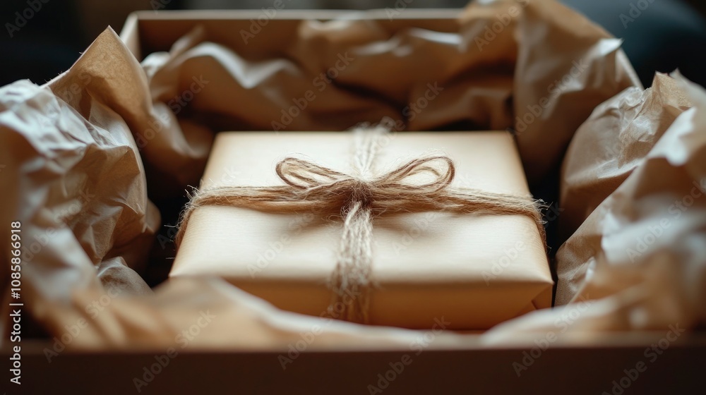 Close-up of gift box opening, revealing soft tissue paper and mysterious contents Close-up of gift box opening, revealing soft tissue paper and mysterious contents