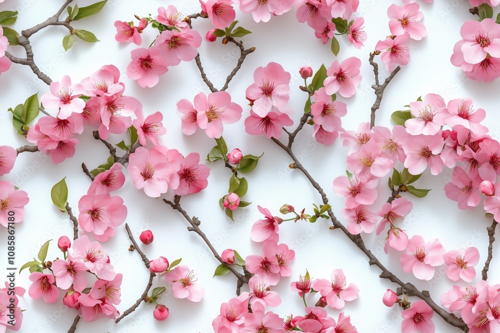 Pink cherry blossoms on branches seamless pattern Pink cherry blossoms on branches seamless pattern
