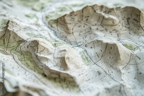 Topographic terrain map with contour lines for hiking trails and land navigation enthusiasts