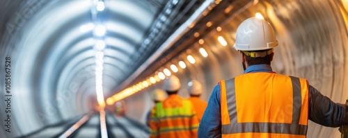 Construction workers in underground tunnel photo