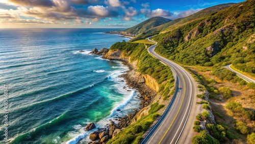 Coastal serpentine road along shoreline