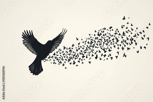 A Single Bird Transforming Into A Flock Of Birds
