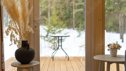 Принти на полотні View from house to forest and recreation area on winter day
