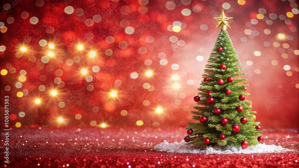 A beautifully decorated Christmas tree with red ornaments, standing tall against a shimmering red background with twinkling lights. Generative AI illustration for Merry Christmas. A beautifully decorated Christmas tree with red ornaments, standing tall against a shimmering red background with twinkling lights. Generative AI illustration for Merry Christmas.