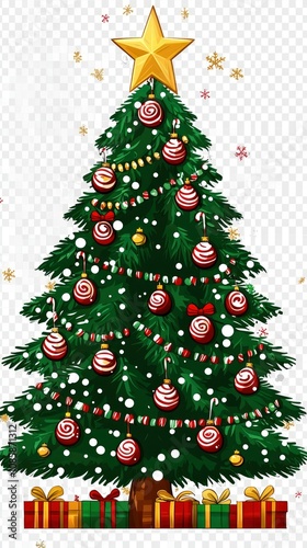 Festive Christmas Tree with Presents and Snow