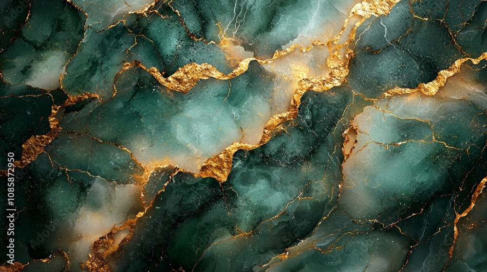 A stunning abstract design featuring green and gold marbling textures. A stunning abstract design featuring green and gold marbling textures.