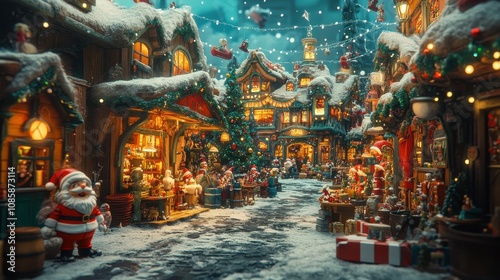 A Magical Christmas Village Street Scene With Snow
