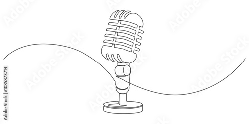 Vintage microphone continous one line art vector illustratiob