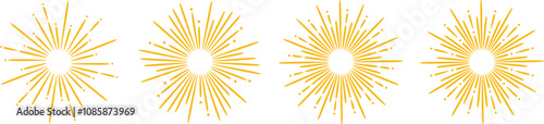 Yellow sunburst vintage sun ray vector line art illustration set