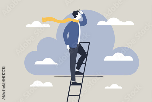 person climbing ladder looking into distance vector  illustration.