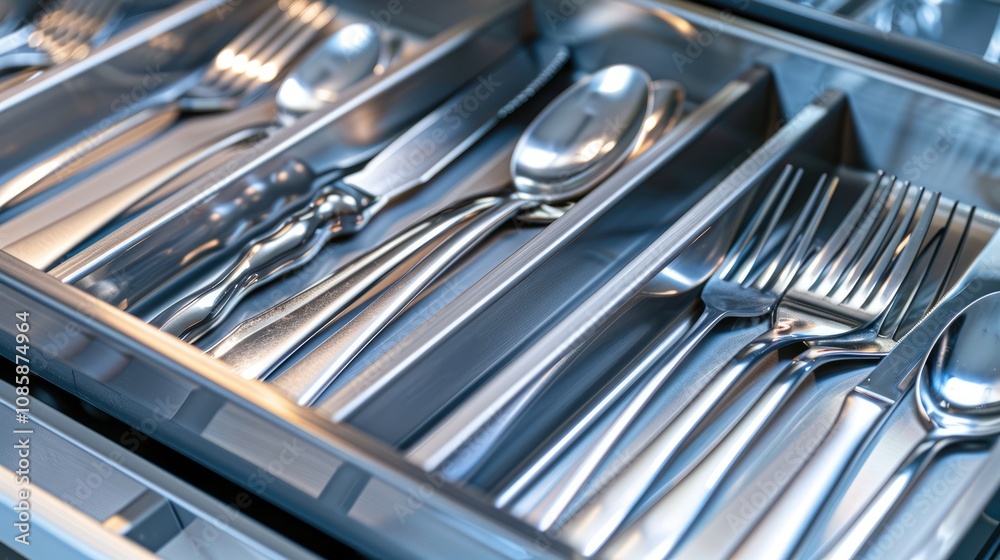 Close Up of a Drawer Full of Shiny Silverware Close Up of a Drawer Full of Shiny Silverware