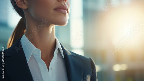 Confident Businesswoman in Suit Displaying Leadership Qualities photo