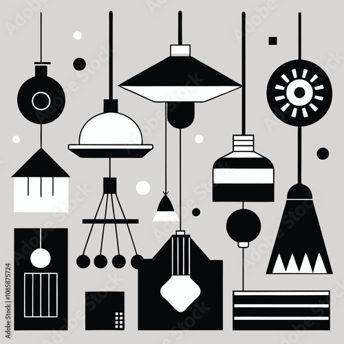 Set of lamps vector illustration for home interior lighting and decoration