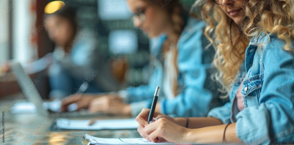 Young Woman Writing in a Notebook with Blurred Background Young Woman Writing in a Notebook with Blurred Background
