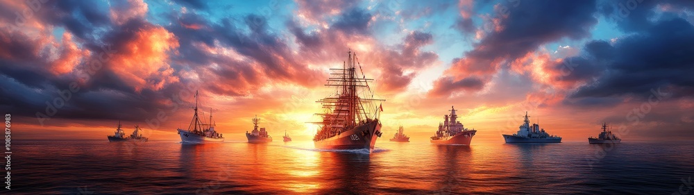 Diverse Group of Naval Ships at Sea Showcasing Maritime Strength and Unity in Modern Naval Operations and Technology Diverse Group of Naval Ships at Sea Showcasing Maritime Strength and Unity in Modern Naval Operations and Technology