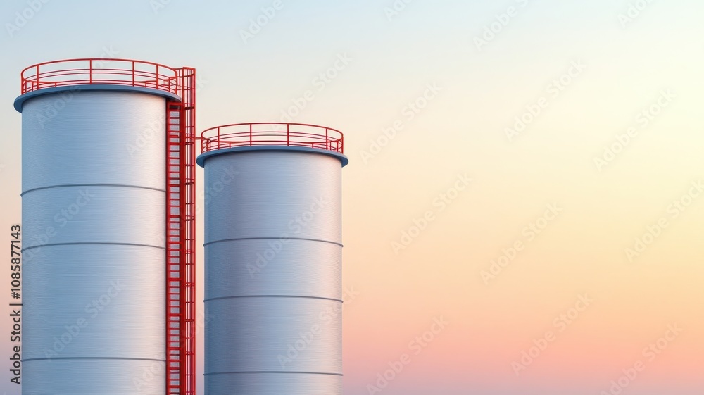 Industrial silos at sunset with soft colors. Industrial silos at sunset with soft colors.