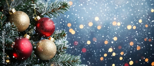A tree with red, gold and silver ornaments hanging from it