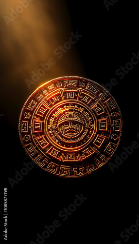 Sun sign with the Mayan calendar with white shades, png photo