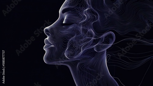 Abstract Line Art Depicting a Womans Face in Profile