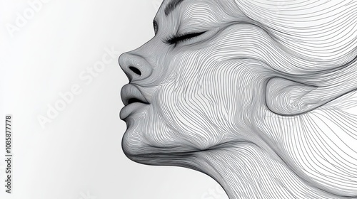 Abstract Line Drawing of a Serene Female Face