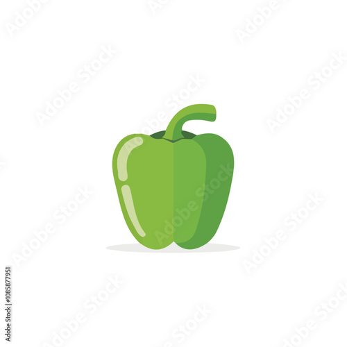 Simple flat 2D illustration of green bell pepper isolated on a white background, ai, flat 2d design, ideal for animation, UI/UX design, mobile apps, web design, digital illustrations