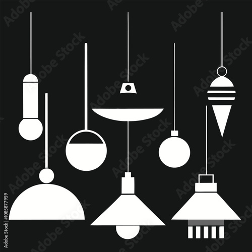 Set of decorative hanging lamps vector illustration for holiday and home lighting design