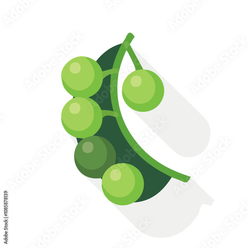 Simple flat 2D illustration of green peas isolated on a white background, ai, flat 2d design, ideal for animation, UI/UX design, mobile apps, web design, digital illustrations