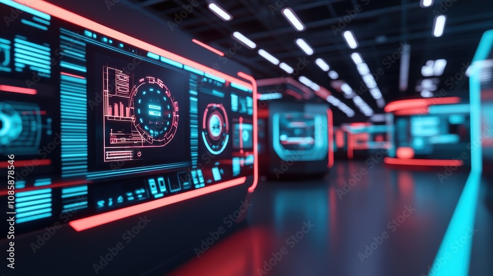 Fototapeta premium Futuristic digital interface with neon lights.