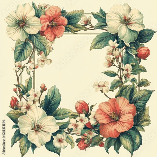 Elegant Floral Frame With Hibiscus And Blossoms