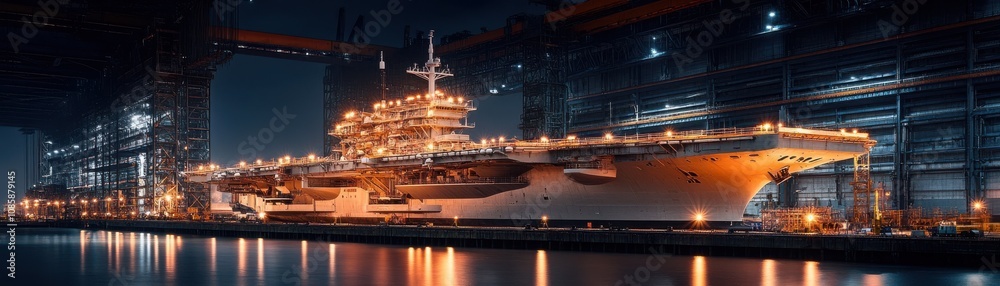 Fototapeta premium Large aircraft carrier in a docking facility