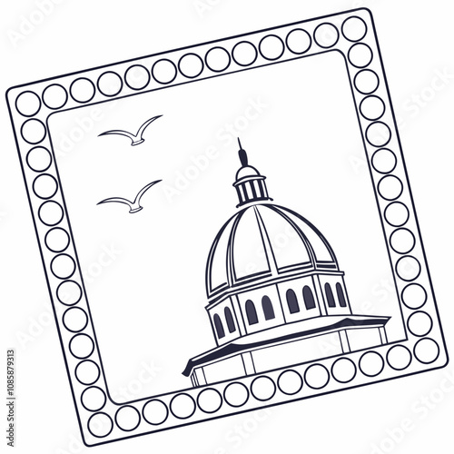 Vector Illustration of a Mosque, Islamic Architecture Artwork, Ancient Greek Temple Vector, Classical Landmark Design, Historical Religious Building, Cultural Heritage Clipart, Traditional Monument

