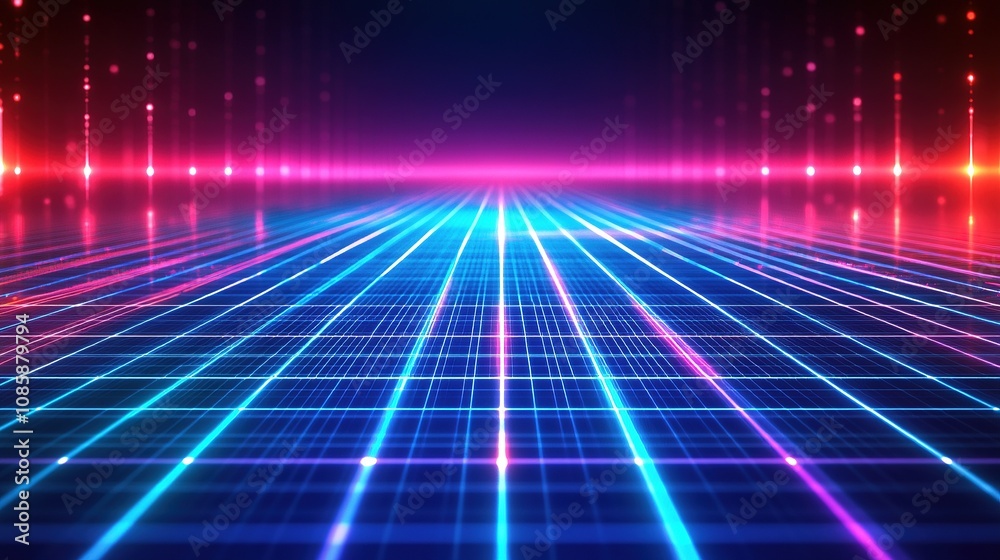 Glowing network with neon lights and digital connections. Glowing network with neon lights and digital connections.