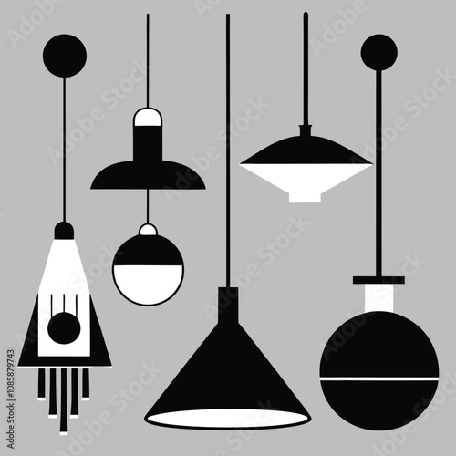 Vector illustration of modern home interior lighting equipment set