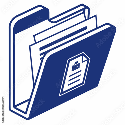 Folder with Document Icon, File Folder Vector Illustration, Office and Business Symbol, Data Storage and Organization Concept, Perfect for Branding, Digital Art, and Creative Projects