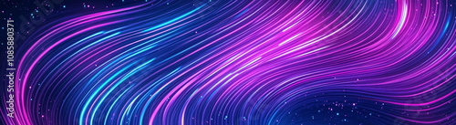 Blue, pink and purple dynamic lines abstract background. Futuristic vivid neon curves wallpaper. Light trail motion effect swirls.