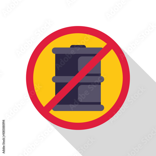 Prohibition symbol crossing out oil barrel, representing ban on fossil fuels, oil embargo, and environmental protection efforts