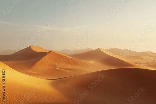  Majestic desert mountain with warm golden sand dunes.