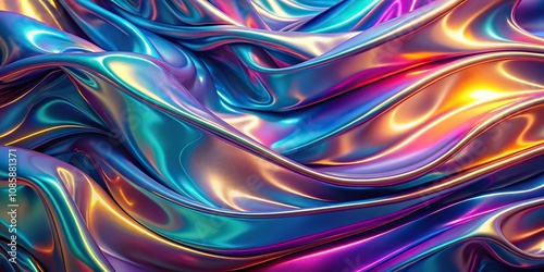 Colorful abstract background reflecting metallic holographic colors.