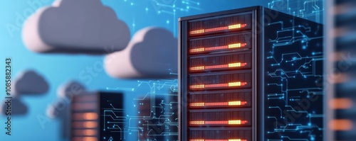 Modern server farm with cloud connectivity.