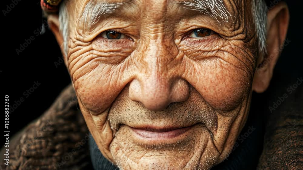 Elderly asian man smiling on black background Elderly asian man smiling on black background