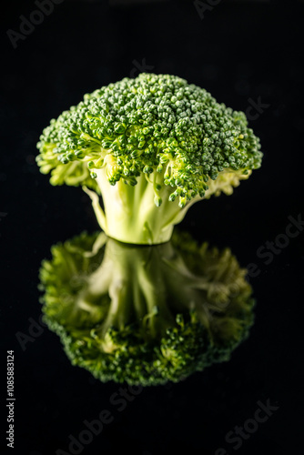 broccoli isolated on black background with reflection photo