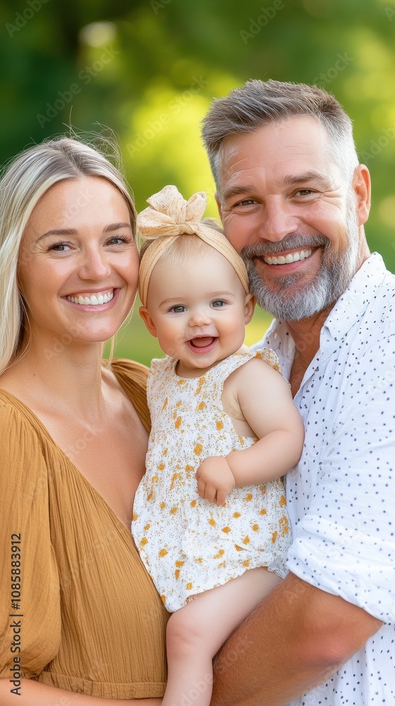 Smiling family enjoying a sunny day outdoors, AI