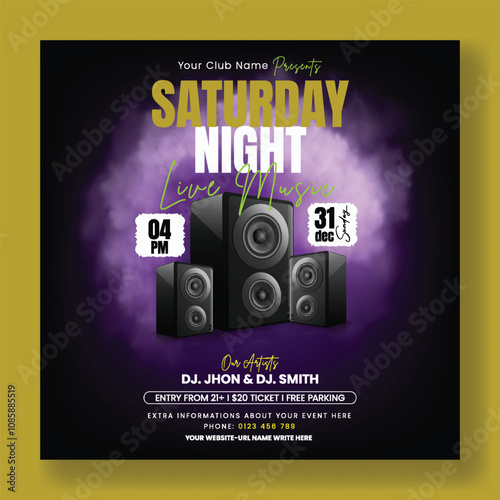 Modern Party invitation social media post banner ad template for nightclub dance party, DJ music night party post, disco club party, concert event invitation social media post or web banner design