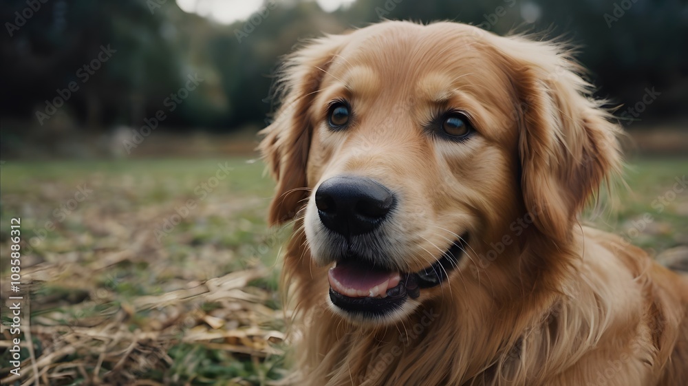 Playful golden retriever running joyfully through a grassy field Playful golden retriever running joyfully through a grassy field