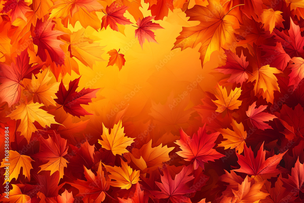 Vibrant Autumn Maple Leaves Frame A Golden Background Vibrant Autumn Maple Leaves Frame A Golden Background