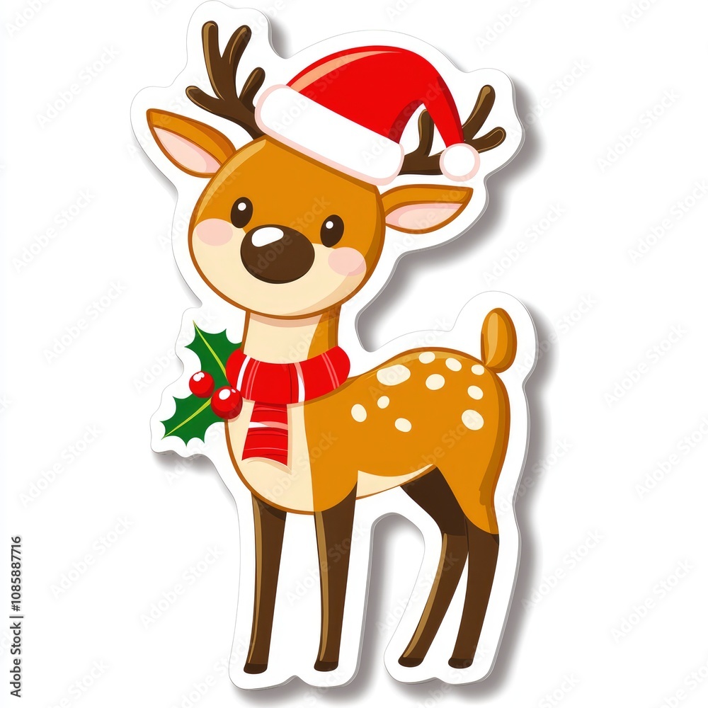 Adorable Christmas Reindeer Cartoon Sticker Design Adorable Christmas Reindeer Cartoon Sticker Design