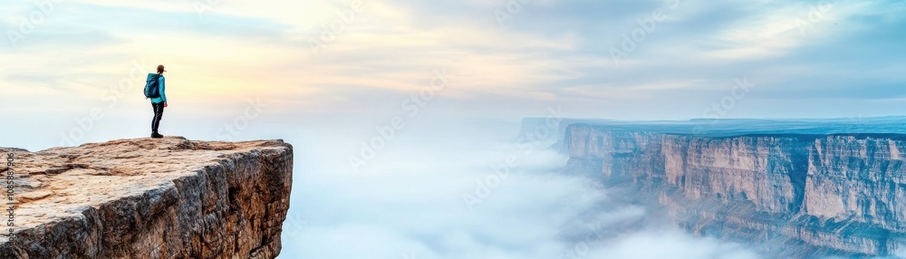 Person standing on cliff above the clouds. Person standing on cliff above the clouds.