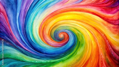 Colorful abstract watercolor background with wavy spiral design